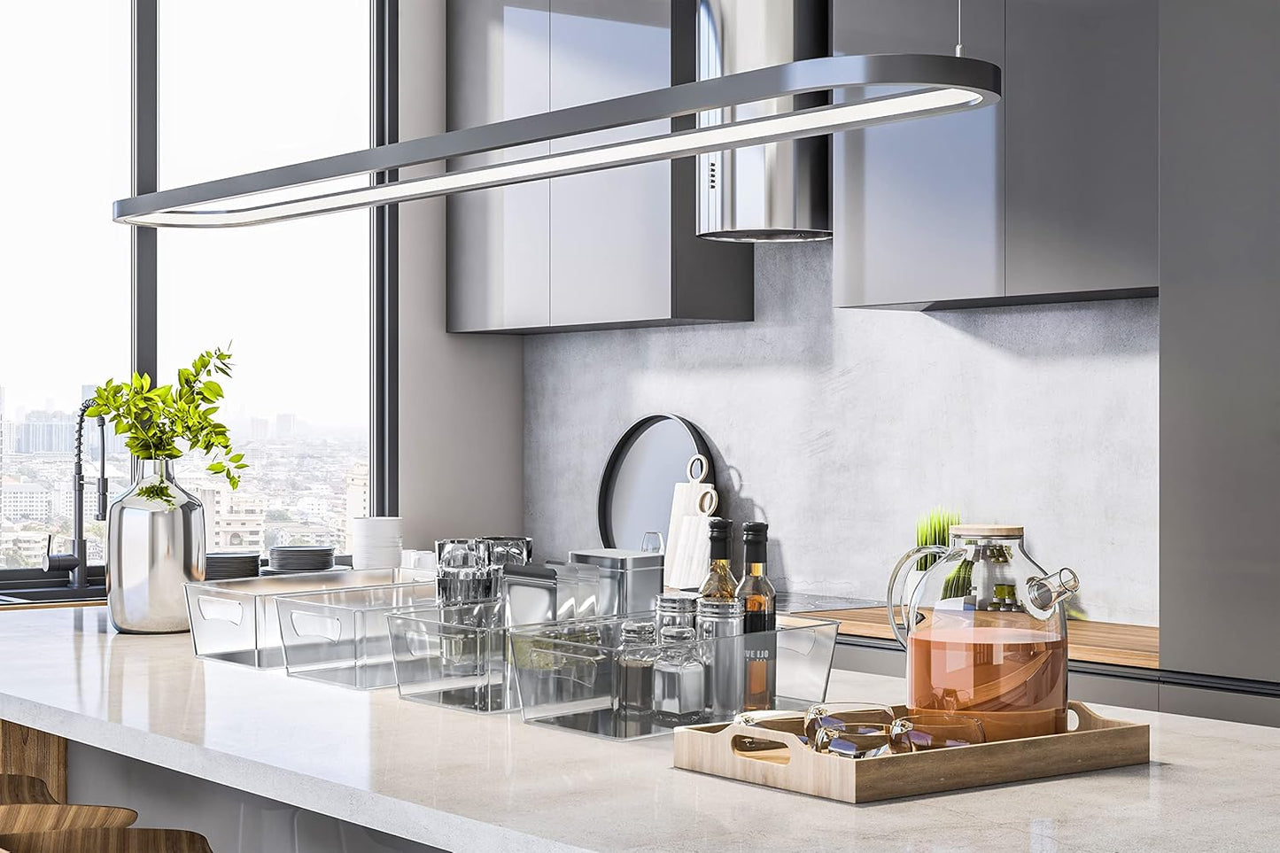 Simple Houseware 4 Pcs Pantry Clear Bin Storage Organizer, 14" x 7" x 3.75"