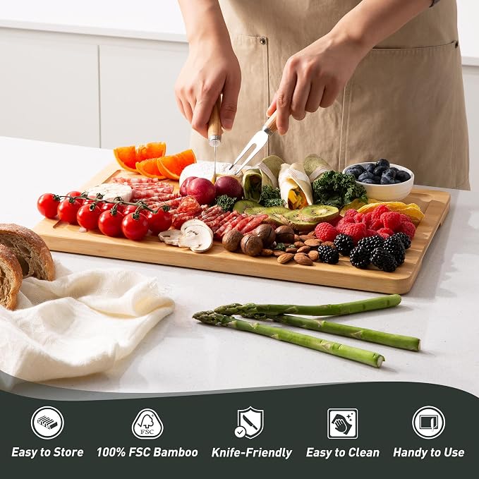 Extra Large Bamboo Board Charcuterie Non Slip Feet Over Sink Wooden Cutting - Image 8