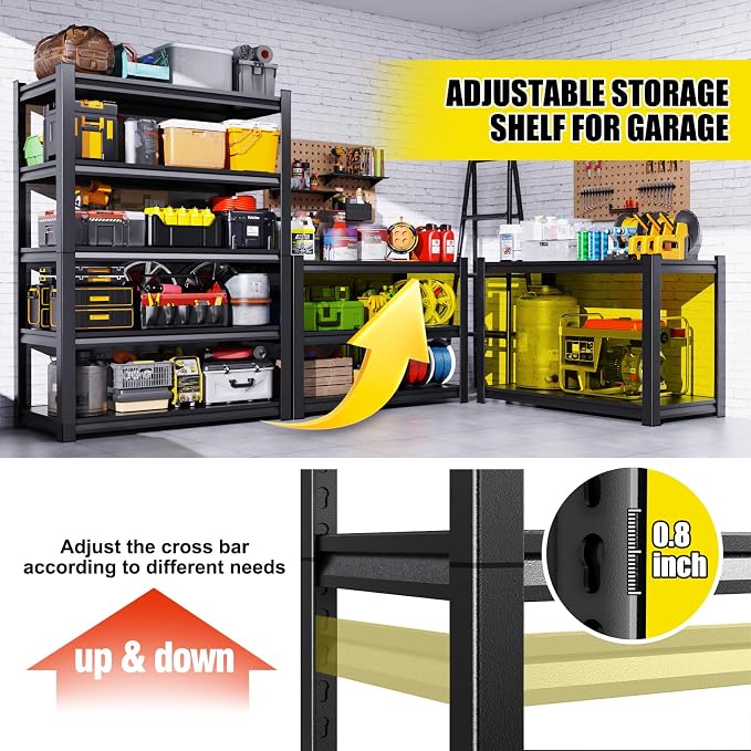 Set of 3 71"HGarage Shelving-2050LBS 5 Tier Storage Shelves, Adjustable Heavy - Image 4