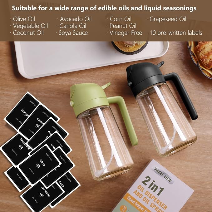 SWEET VIEW 16oz/470ml Oil Dispenser and Oil Sprayer, Glass Olive Oil Pourer - Image 7