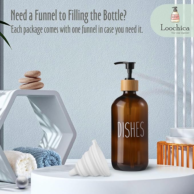 LOOCHICA Dish Amber Glass Soap Dispenser - Image 9