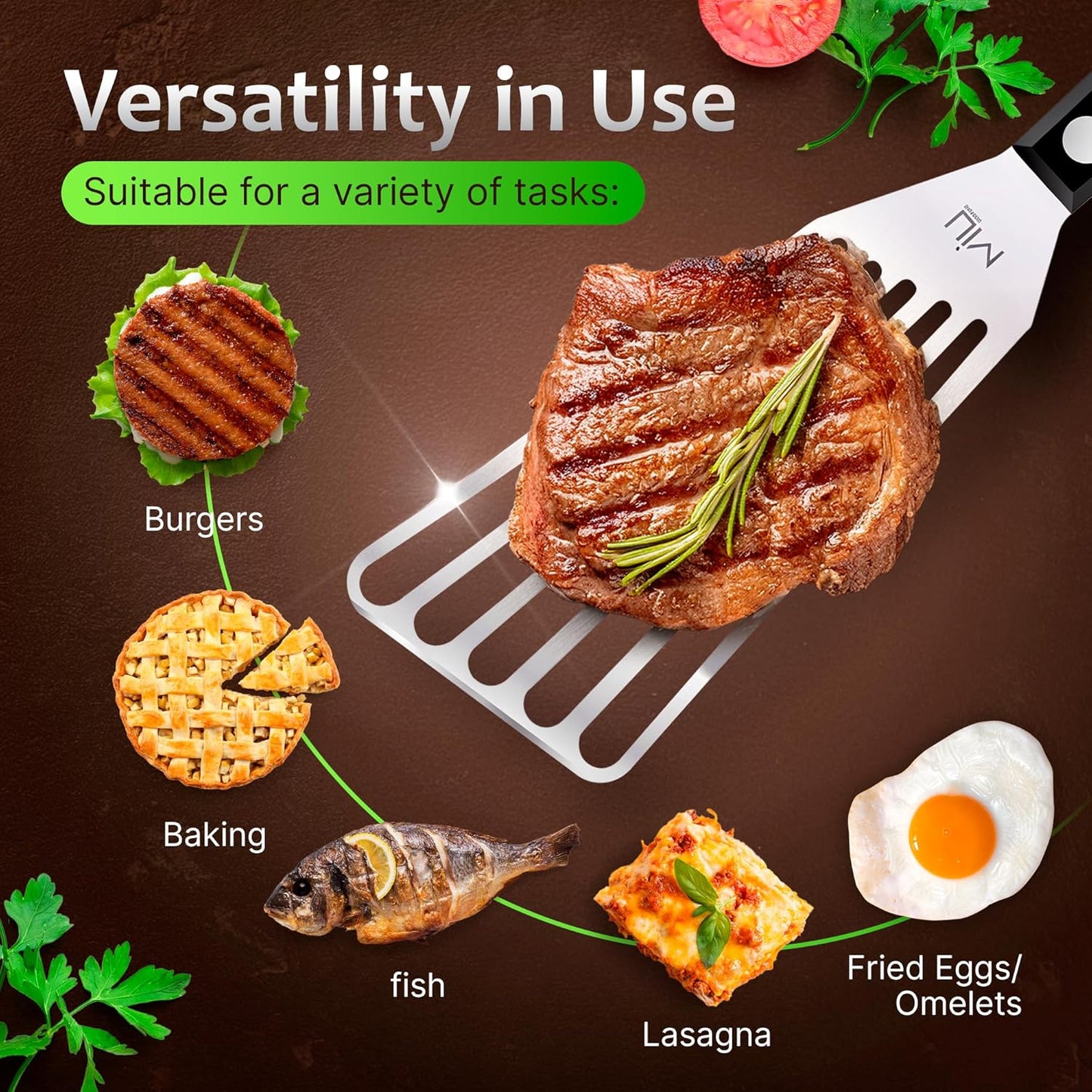 MIU Fish Spatula Stainless Steel, Flexible, Polished Metal, Corrosion Resistant, Kitchen Slotted Turner [Upgraded Version]