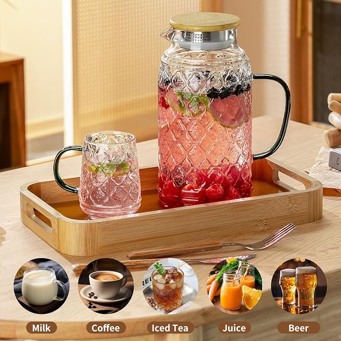 Buaic Glass Pitcher with Lid, 2 PACK 68 oz/2 Liter Vintage Water Pitcher With - Image 5