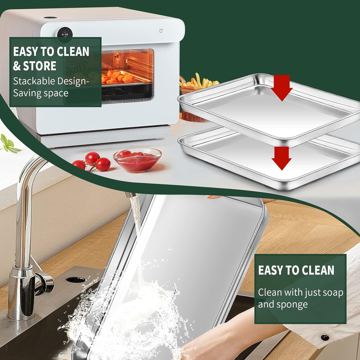 Half Sheet Pans with Rack Set [2 Pans + 2 Racks], CEKEE Stainless Half Size Large Baking Sheets with Rack -18 Inch Baking Tray Set- Rust & Warp Resistant & Heavy Duty Large Cookie Sheet
