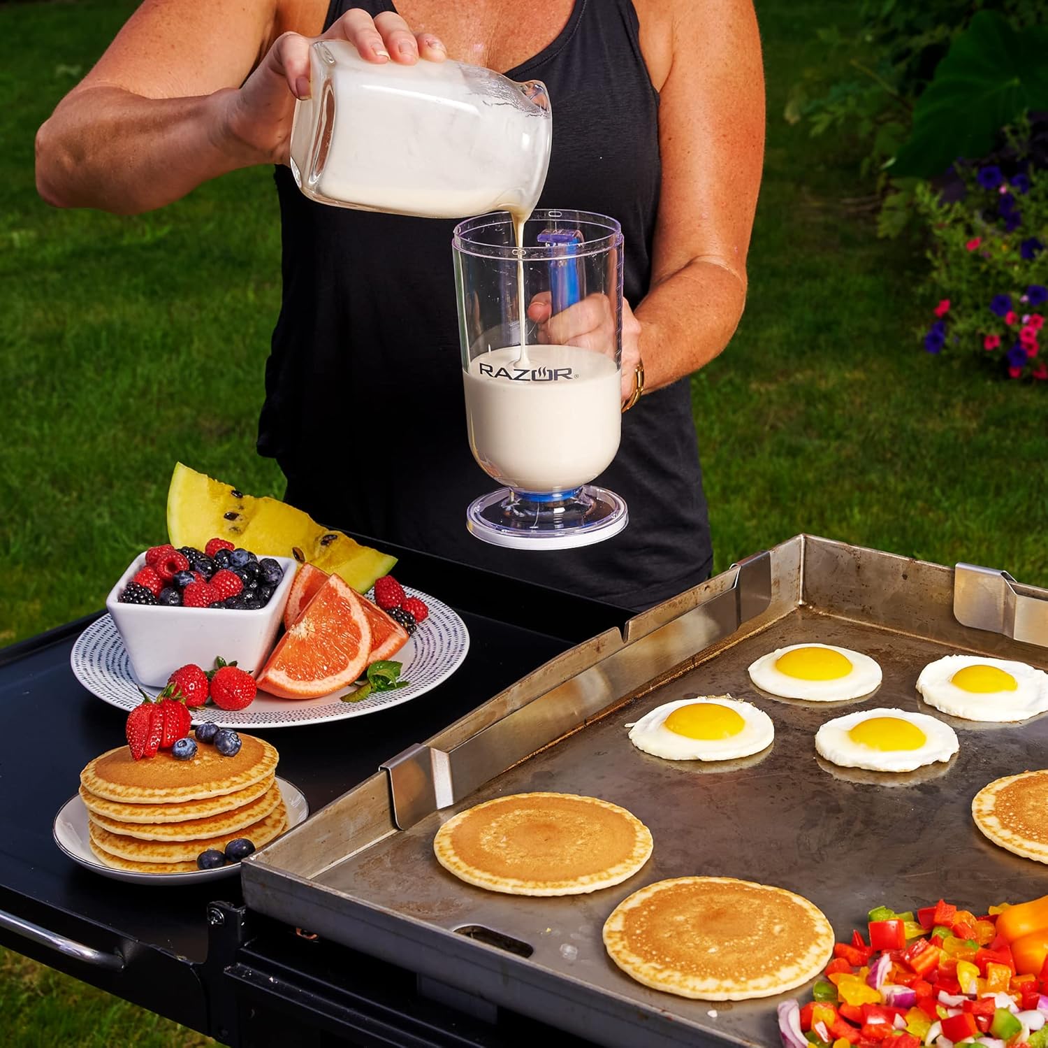 RAZOR Pancake Batter Dispenser, Pancakes & Waffles Batter Dispenser for Cakes, Muffins, Crepes, Cupcake for Baking, Cooking on Stovetop, Griddles, Prevents Drip, Easy Squeeze Trigger Handle Dispensers