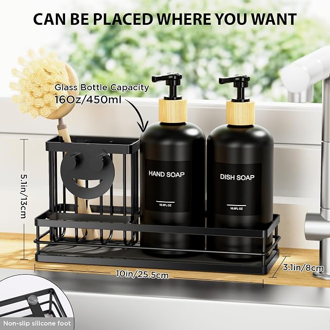 Moforoco Kitchen Dish Soap Dispenser Set, 16OZ Glass Bottle, Hand and Dish Soap - Image 3