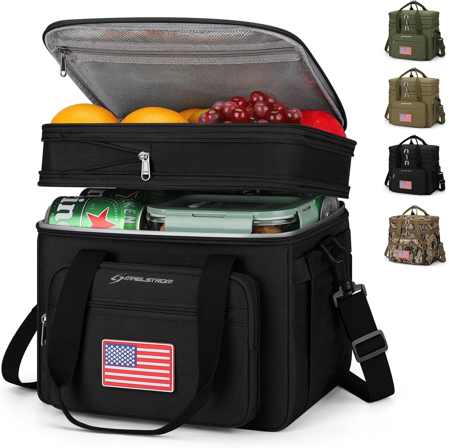 Maelstrom Tactical Lunch Box for Men, 23L Insulated Lunch Bag, Expandable Double Deck Cooler Bag, Lightweight Leakproof Tote Bag With Side Tissue Pocket, Suit For Men and Women, Black