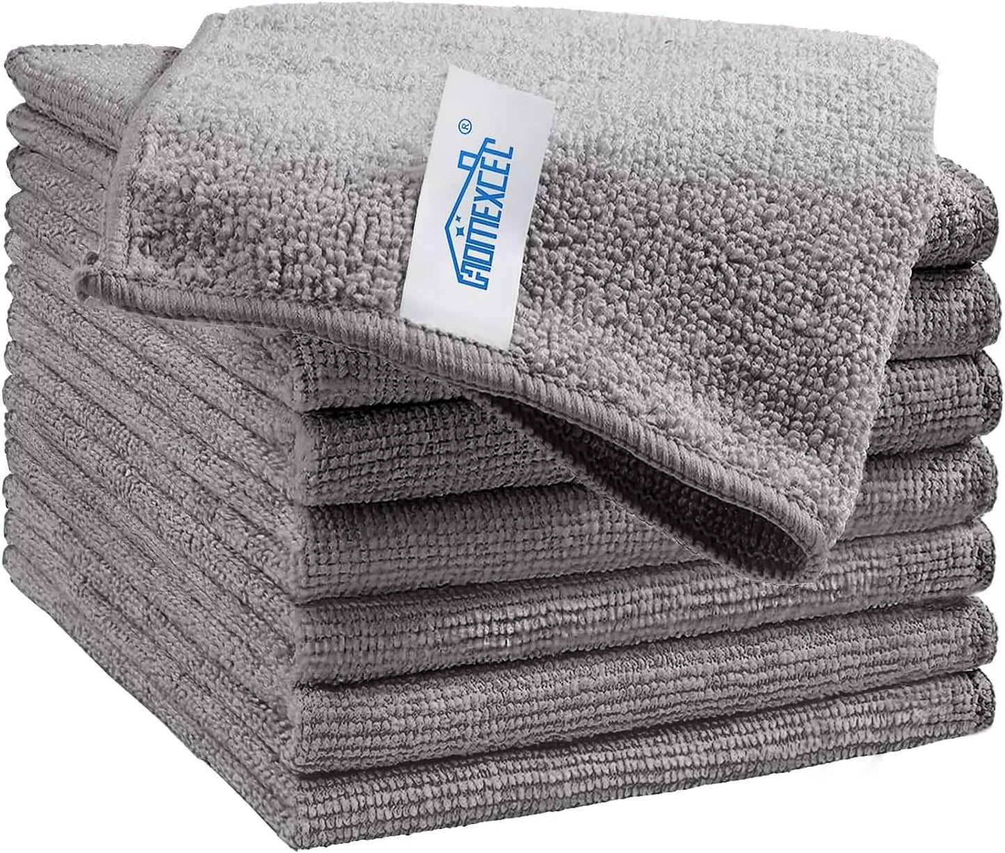 HOMEXCEL Grey Microfiber Cleaning Cloth, 8 Pack Cleaning Towels for Kitchen, Lint Free, Scratch-Free, Highly Absorbent, and Reusable Cleaning Rags for House, Window and Glass, Cars, 11.5 X11.5 inch