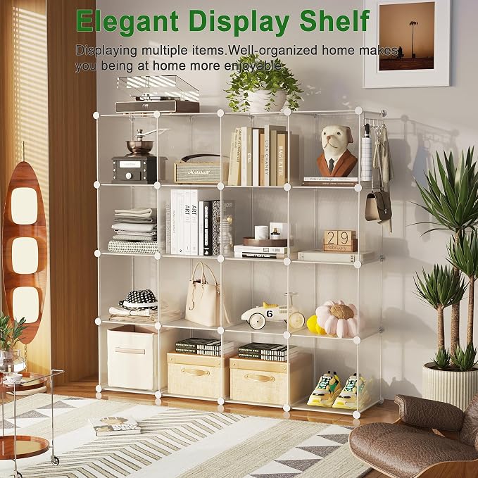 C&AHOME Cube Storage Organizer, 16-Cube Shelves Units, Plastic Storage Cubes - Image 8