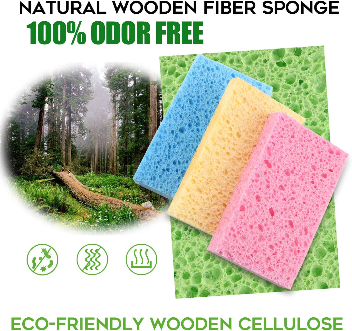 Cleaning Scrub Colored Sponge,Non-Scratch Kitchen Cellulose Dishwashing Sponge,16Pack Biodegradable Natural Sponge