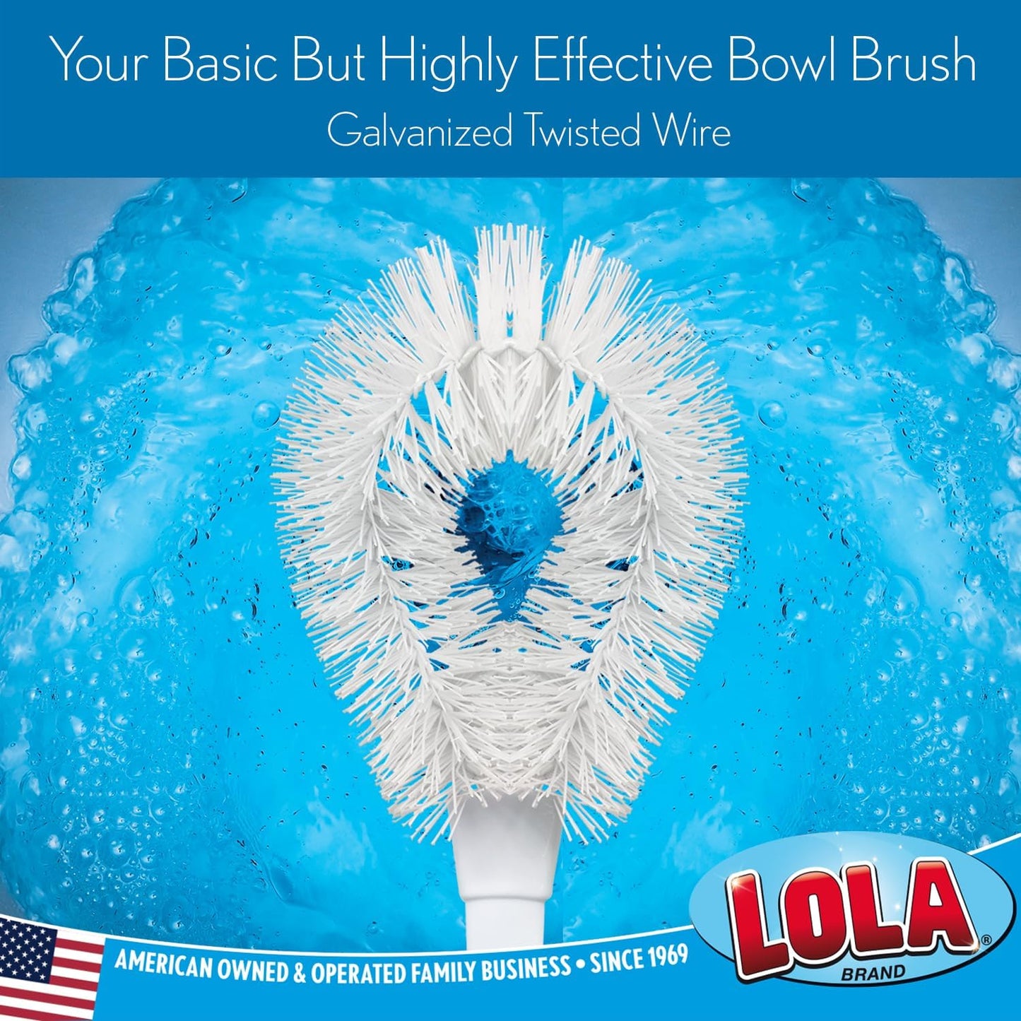 Lola Products Toilet Bowl Brush w/Curved Head, Coated Wire, Durable Poly Bristles, Reaches Under Toilet Bowl Rim, 1 Pack