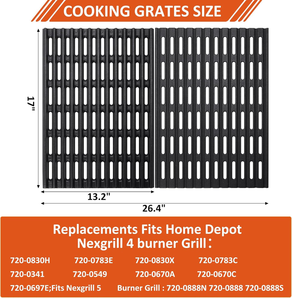 SafBbcue Upgrade 720-0830H Grill Grates for Nexgrill 720-0888N 720-0830A 720-0670C 720-0888S 720-0783EH 720-0888 720-0783W Charbroil 463449914 463446015 Grill Parts Heacy-Duty Cast Iron
