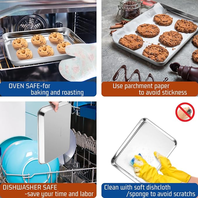 P&P CHEF 10.5 Inch Baking Cookie Sheet, Oven Pan Tray Stainless Steel Sheet Pan - Image 3