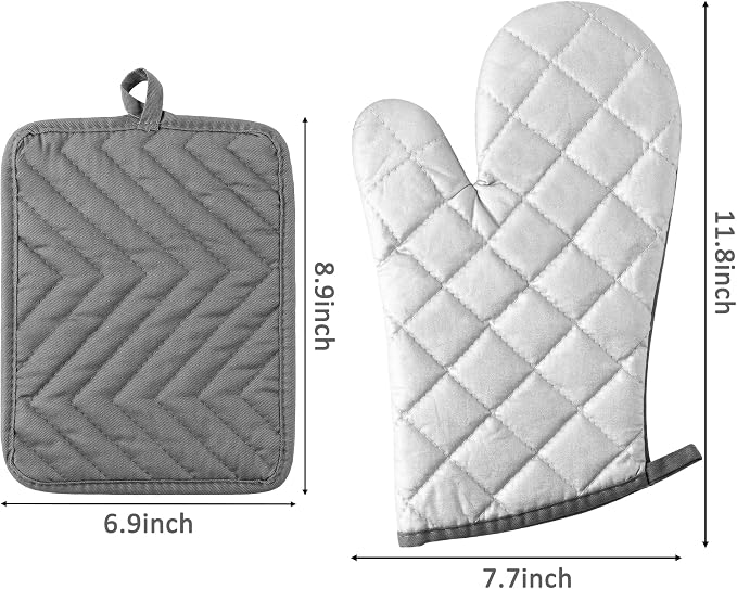 GROBRO7 6Pcs Cotton Oven Mitts and Pot Holders Set Durable Hot Pads Machine - Image 2