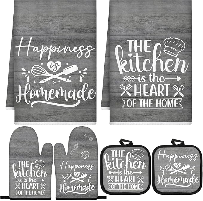 Sratte 6 Pcs Kitchen Decor Accessories Set Farmhouse Towels Pot Holders Oven by Sratte