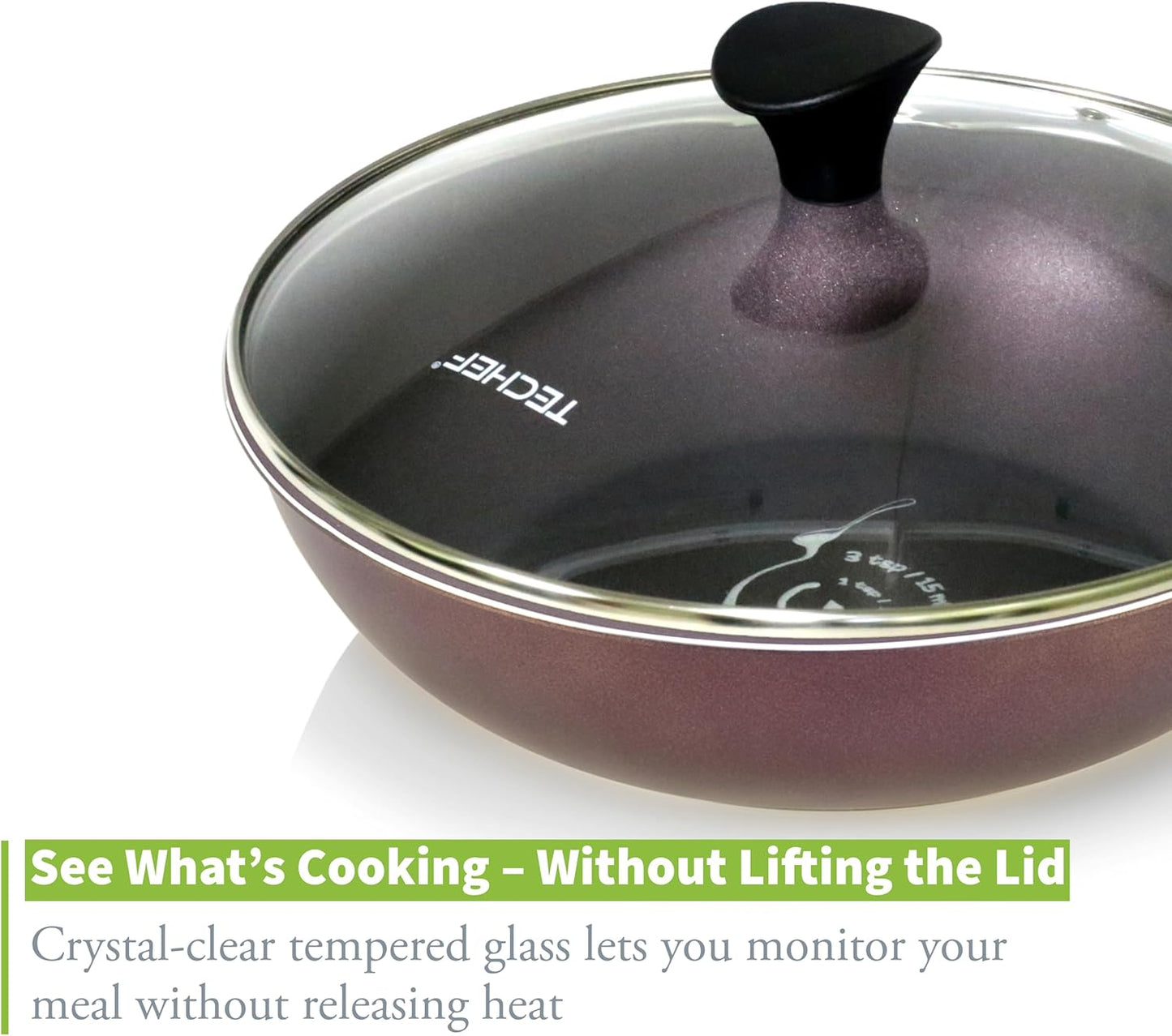 TECHEF 10.2 Inch Tempered Glass Lid – Fits 10” (26 cm) TECHEF Pots, Pans & Skillets – Steam Vent, Stainless Steel Rim – Oven Safe to 400°F – Made in Korea