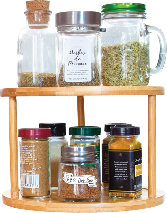 Two-Tier Bamboo Wood Lazy Susan Organizer Kitchen Turntable for Cabinet, Table or Pantry Organization