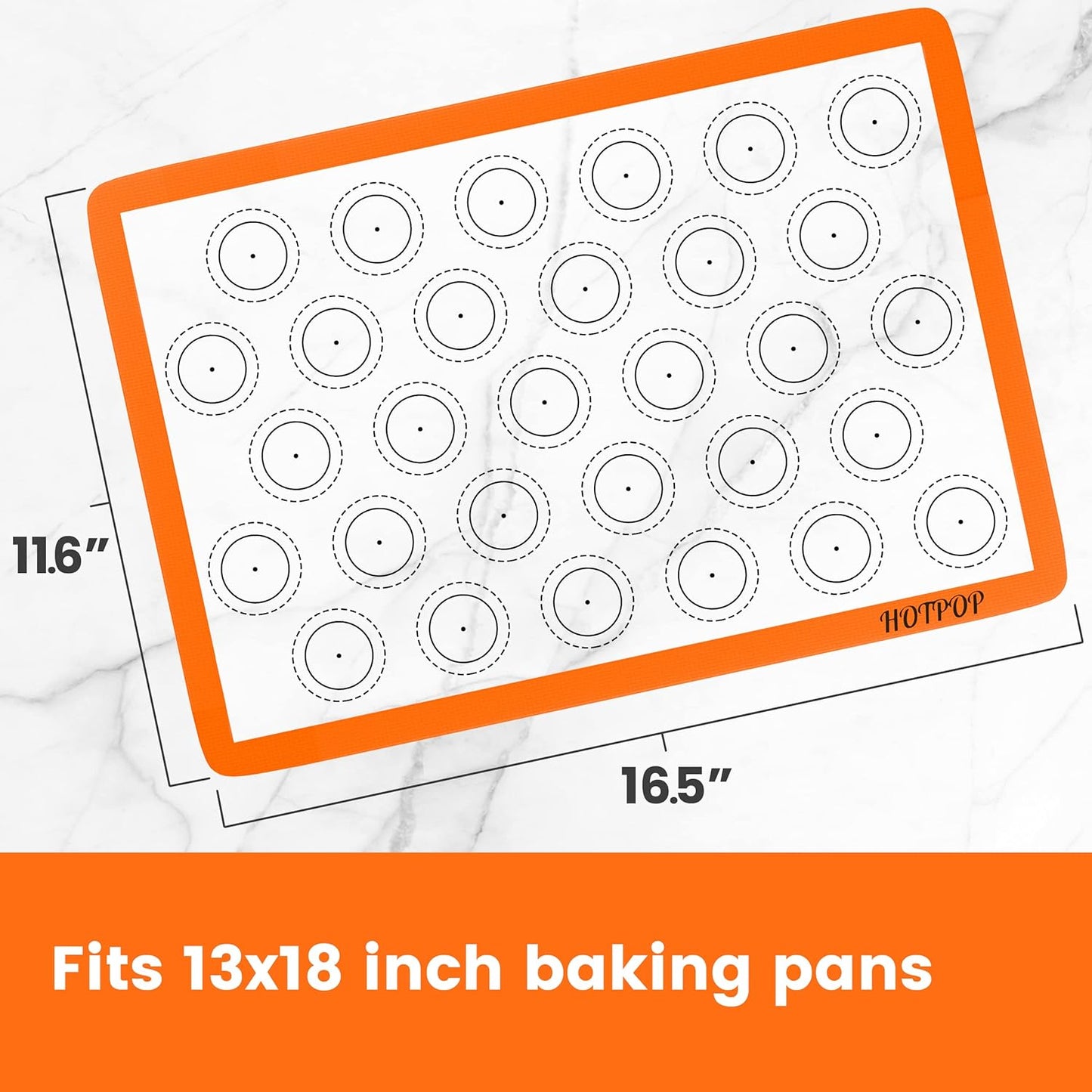 HOTPOP 2-Pack Silicone Baking Sheet Set - No-Stick Cookie Sheets for Baking with Outlined Silicone Mats for Macarons, Pastries, Buns, Bread - 16.5"x11.6" Half, 11.5"x8.5" Quarter Sizes - 0.75mm Thick