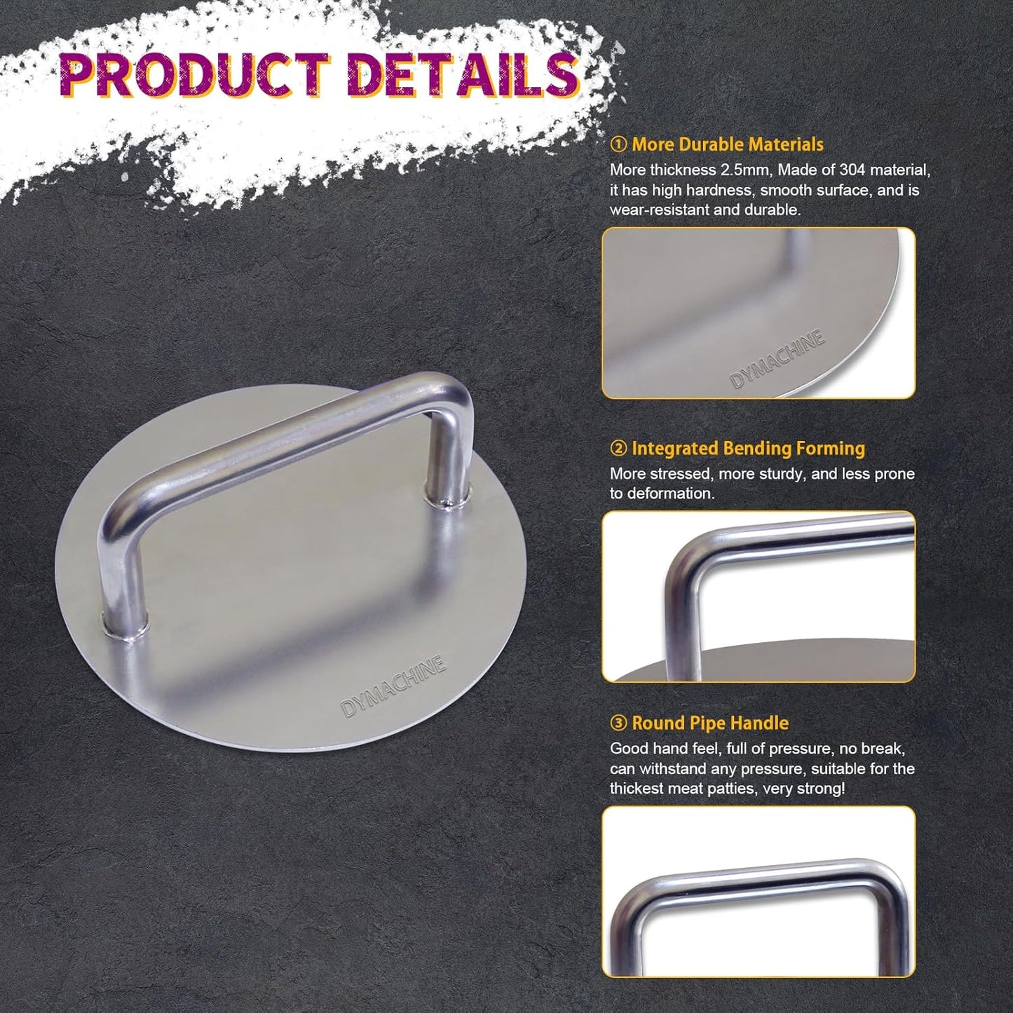 Smash Burger Press,8.5 Inch Stainless Steel Hamburger Press,2.5mm Thick Heavy Duty Non-Stick Smooth Smasher,Round Grill Weight Press, Griddle Press Kitchen Stuff,For Cooking Beef Bacon Steak