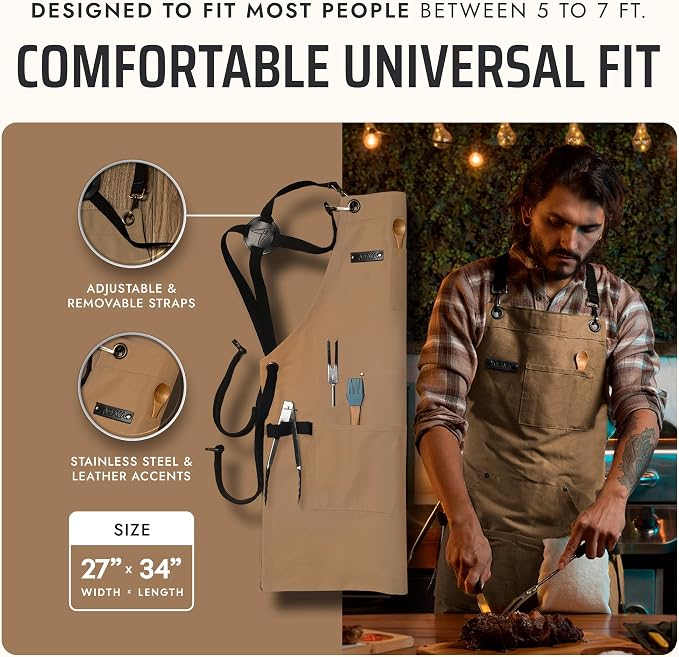 Asaya Chef and BBQ Apron with Bottle Opener and Hand Towel - 10oz Cotton Canvas - Image 5