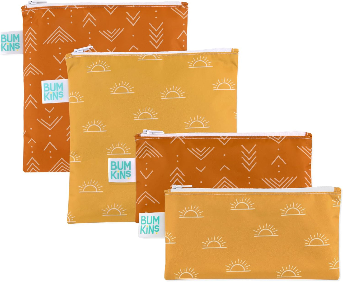 Bumkins Reusable Sandwich and Snack Bags, for Kids Lunch Bags and for Adults, Washable Fabric, Cloth Zip Bag, Dishwasher-Safe, Food-Safe, Safety Tested (4-Pack), Large, Desert Boho Set