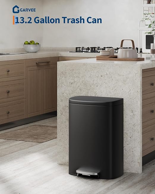 GarveeHome Stainless Steel Kitchen Trash Can, 13 Gal / 50 L Step-On Garbage Bin - Image 2