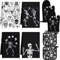 Leinuosen 8 Pcs Skull Kitchen Decor Set Kitchen Towels Gothic Oven Mitts and by Leinuosen