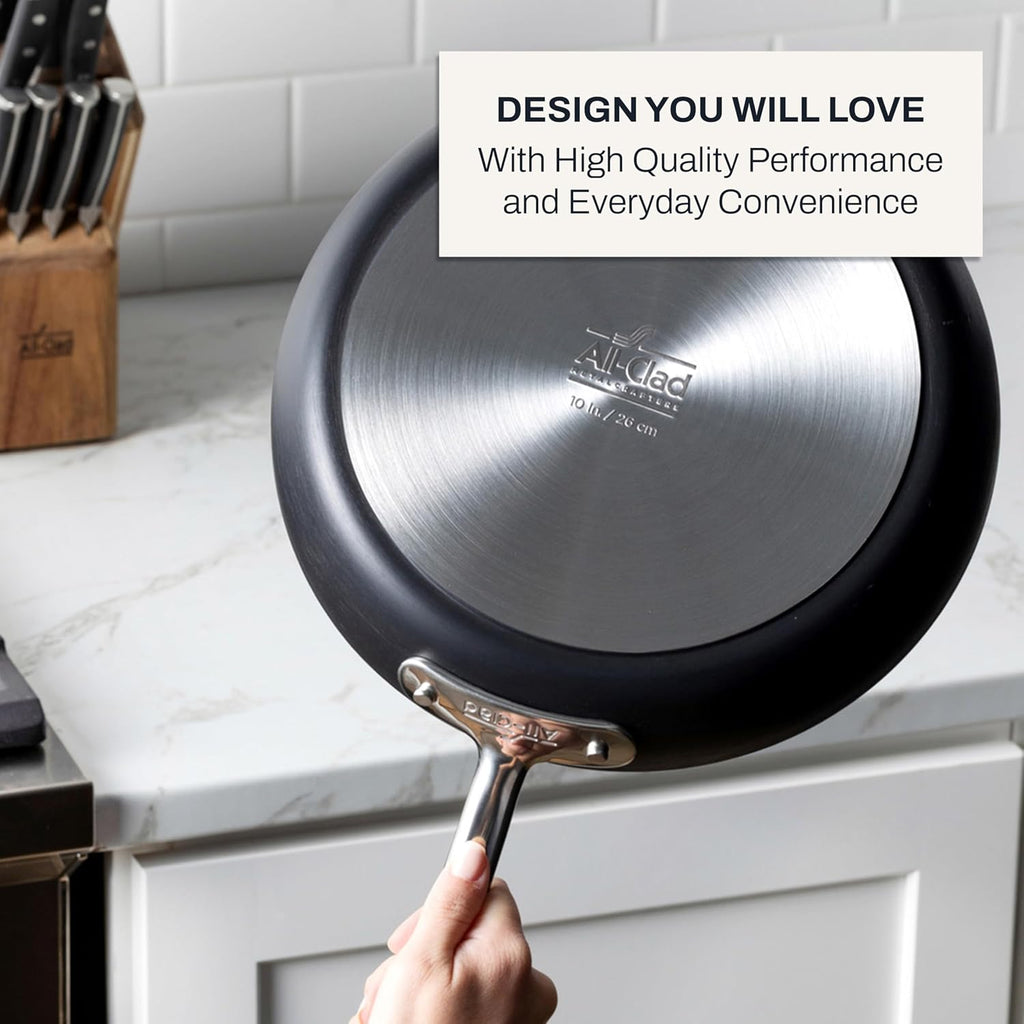 All-Clad HA1 Hard Anodized Nonstick Fry Pan Set – 3-Piece Cookware, 8", 10", 12" Skillets with Lid, Induction Compatible, Oven Safe to 500°F, Lid Safe to 350°F, Black