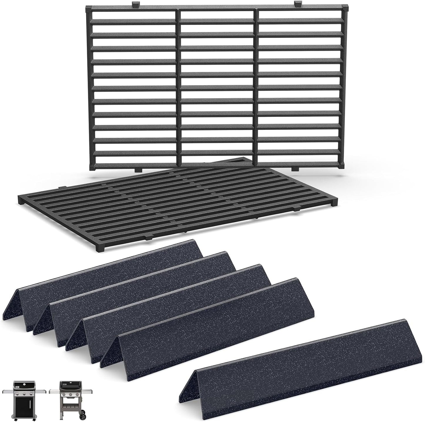 Grill Parts for Weber Spirit 300 and Spirit II 300 Series, 15.3" Flavorizer Bars & Grill Grates for Weber Spirit E-310 E-315 E-330 Series Grills with Front Control Knobs, Replace for Weber 7636 7638