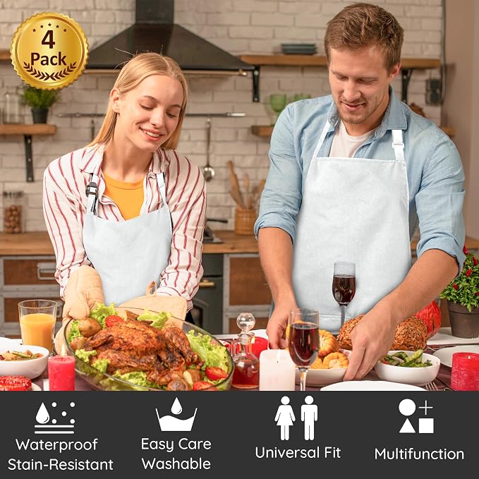 4 Packs Chef Apron, Waterproof Apron, Adjustable Aprons - Image 2