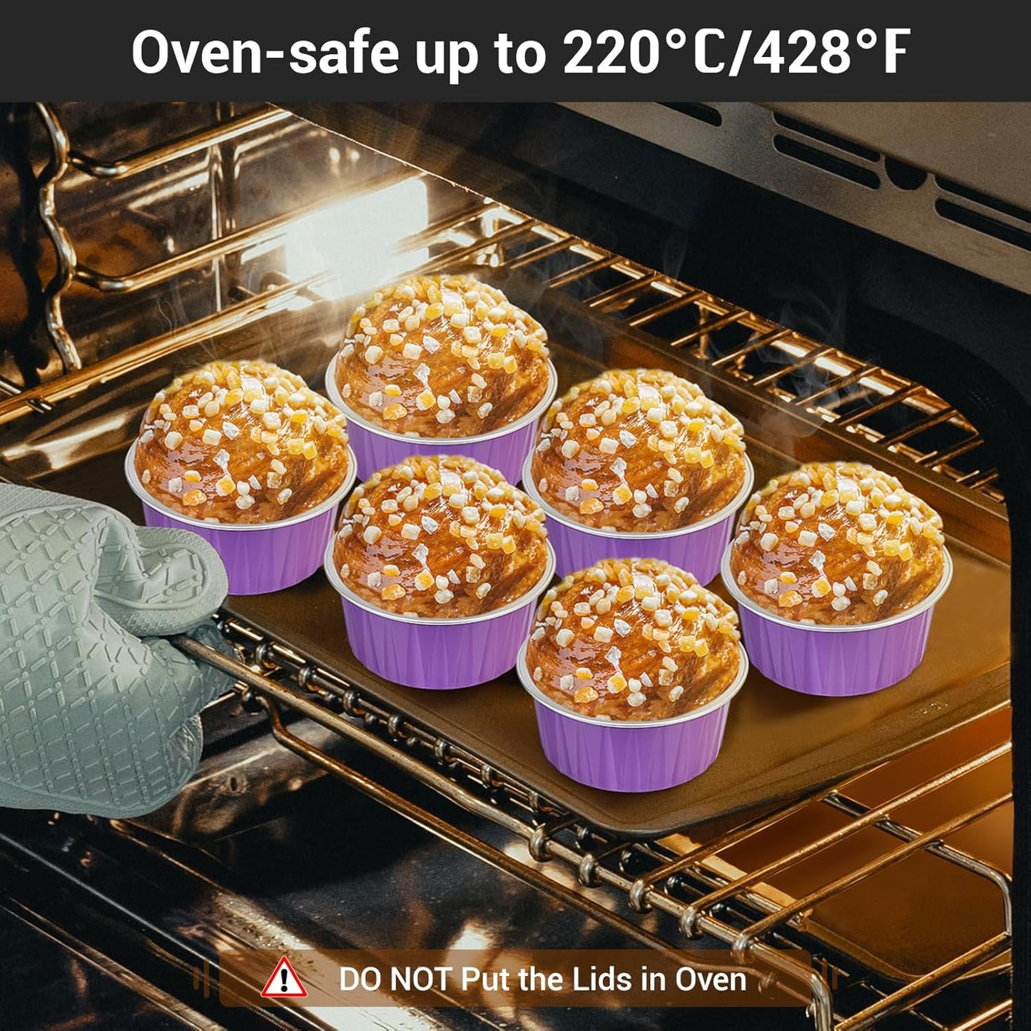 EUSOAR Mini Cake Pan, 30pcs 5oz Disposable Aluminum Foil Cupcake Liners Ramekins Baking Cups, Dessert Cups with Lids Mini Aluminum Cheesecake Pan Creme Brulee Ramekins-Lavender