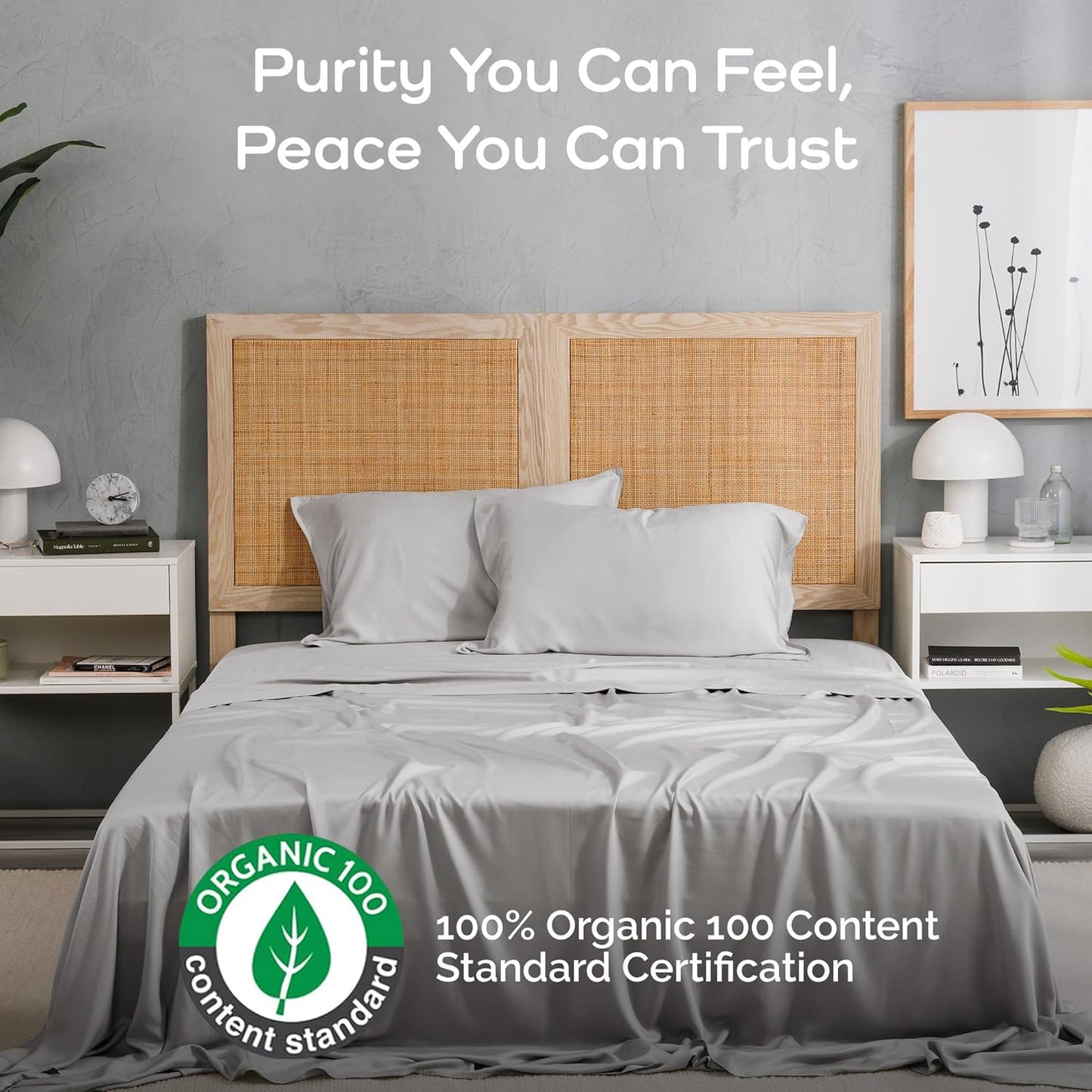 100% Viscose from Bamboo Sheets Full Size, Super Soft Bedding Set, 4PC Cooling Sheets for Hot Sleepers, Vegan Silk Moisture Wicking, Organically Grown Bedsheet, Gray Mist - 54" x 75"