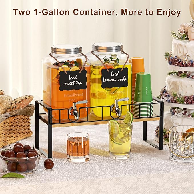 2-pack 1 Gallon Drink Dispenser, Glass Beverage Dispenser - Image 6