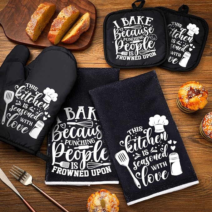 Sratte 6 Pcs Kitchen Decor Accessories Set Farmhouse Towels Pot Holders Oven - Image 7