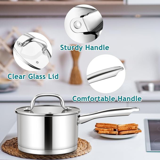 E-far Stainless Steel Saucepan - 1QT & 2QT &3QT - Image 6