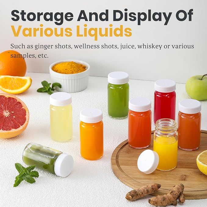 9 Pack 2 oz Glass Shot Bottles w/ White Lids & 9 Labels - Image 6