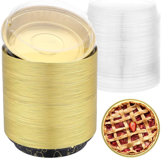 EUSOAR Baking Pans with Lids, 100pcs 10oz/275ml Creme Brulee Disposable Ramekins Cake Storage Container, Round Aluminum Cake Cups Cupcakes Liners Bread Pudding Holders for Wedding Birthday Party