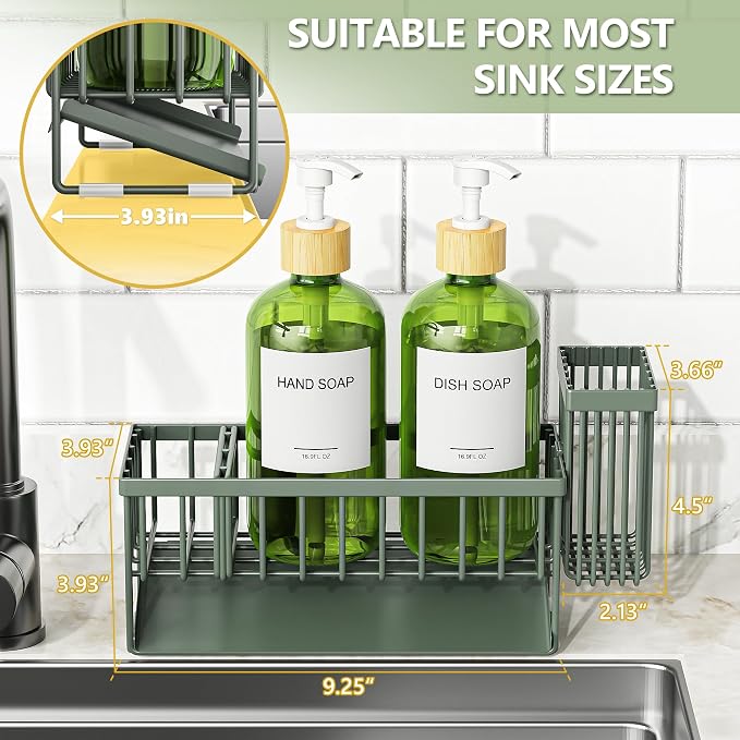 Cisily Sage Green Kitchen Dish Soap Dispenser, 16 fl Oz Dual Kitchen Soap - Image 5