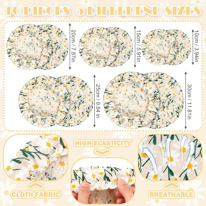 Patelai 10 Pcs Bowl Covers Reusable in 5 Size Stretch Cloth Fabric Elastic Food - Image 6