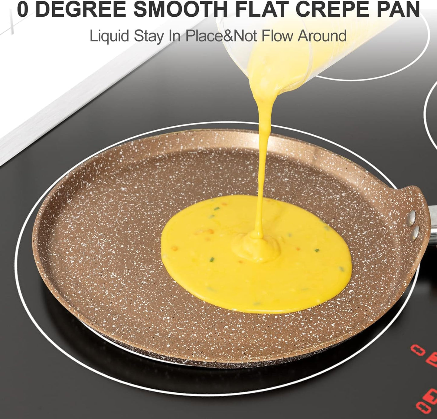 Nonstick Crepe Pan, Granite Coating Flat Skillet Dosa Tawa Tortilla Pan, 10 inch Pancake Griddle Roti Pan With Stay-Cool Handle, Induction Compatible, PFOA Free