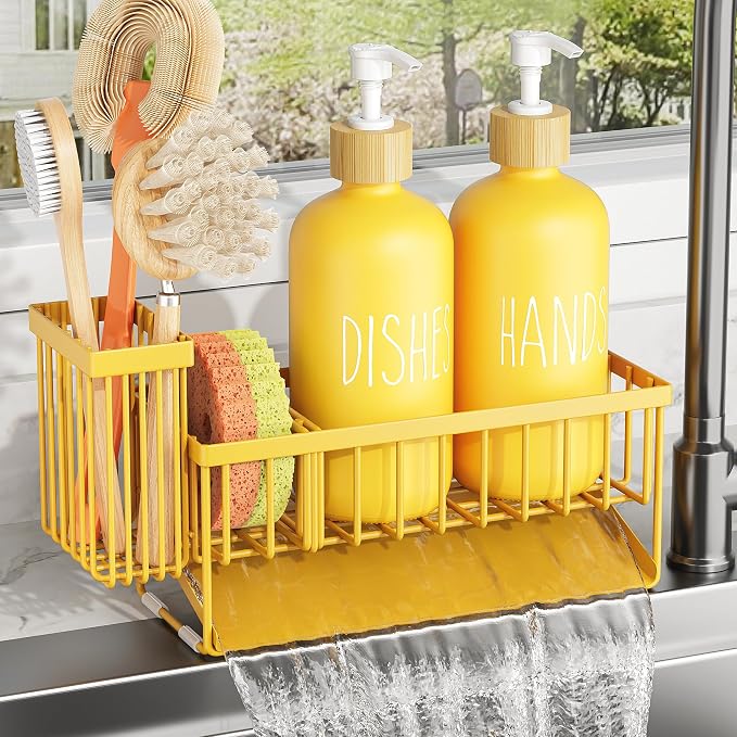Cisily Yellow Dish Soap Dispenser Set, 16 fl Oz Dual Kitchen Soap Dispensers - Image 9