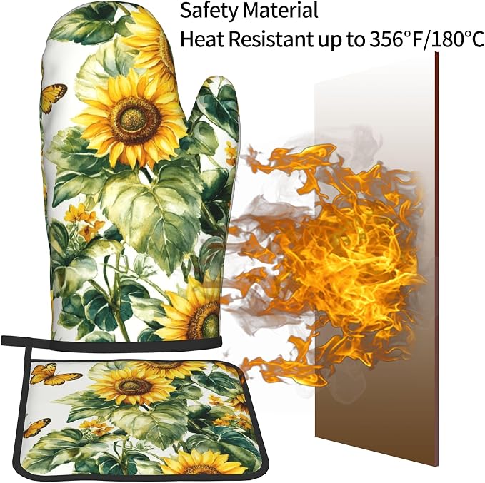 Sunflower Oven Mitts and Pot Holders Spring Summer Kitchen Accessories Set of 2 - Image 5