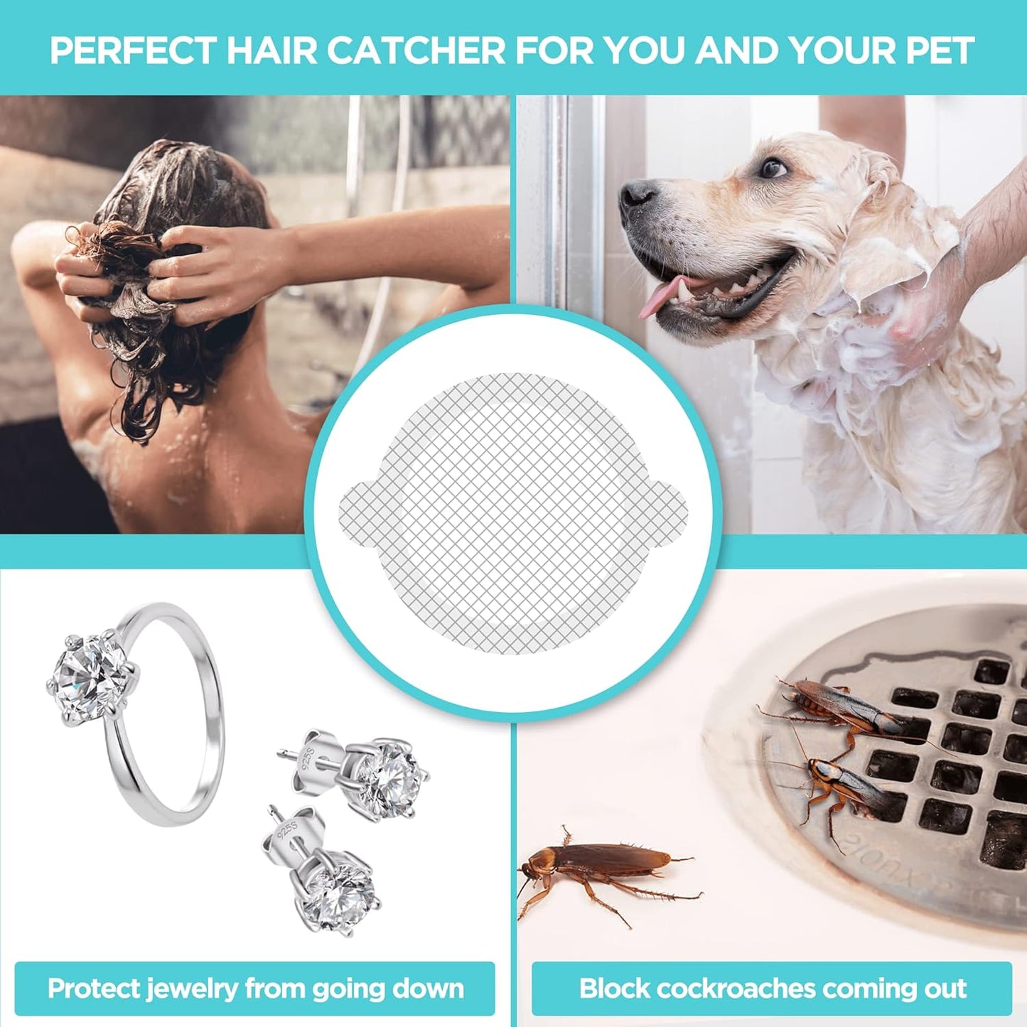 100 Pack, Disposable Shower Drain Hair Catcher Mesh Stickers