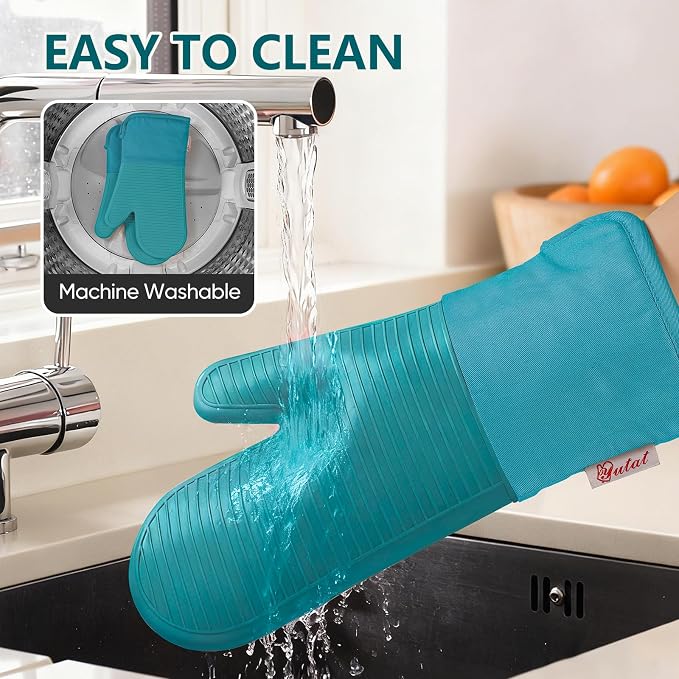 YUTAT Silicone Oven Mitts, High Heat Resistant Up to 500 Degrees, Waterproof - Image 6