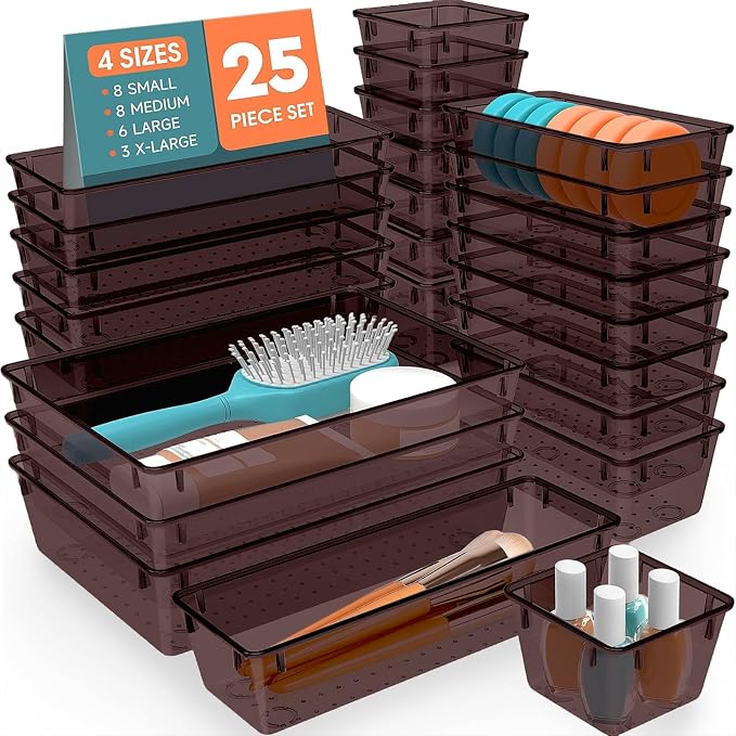 SpaceHacks 25 PCS Plastic Drawer Organizer Set, 4-Size Versatile Organizer by SpaceHacks