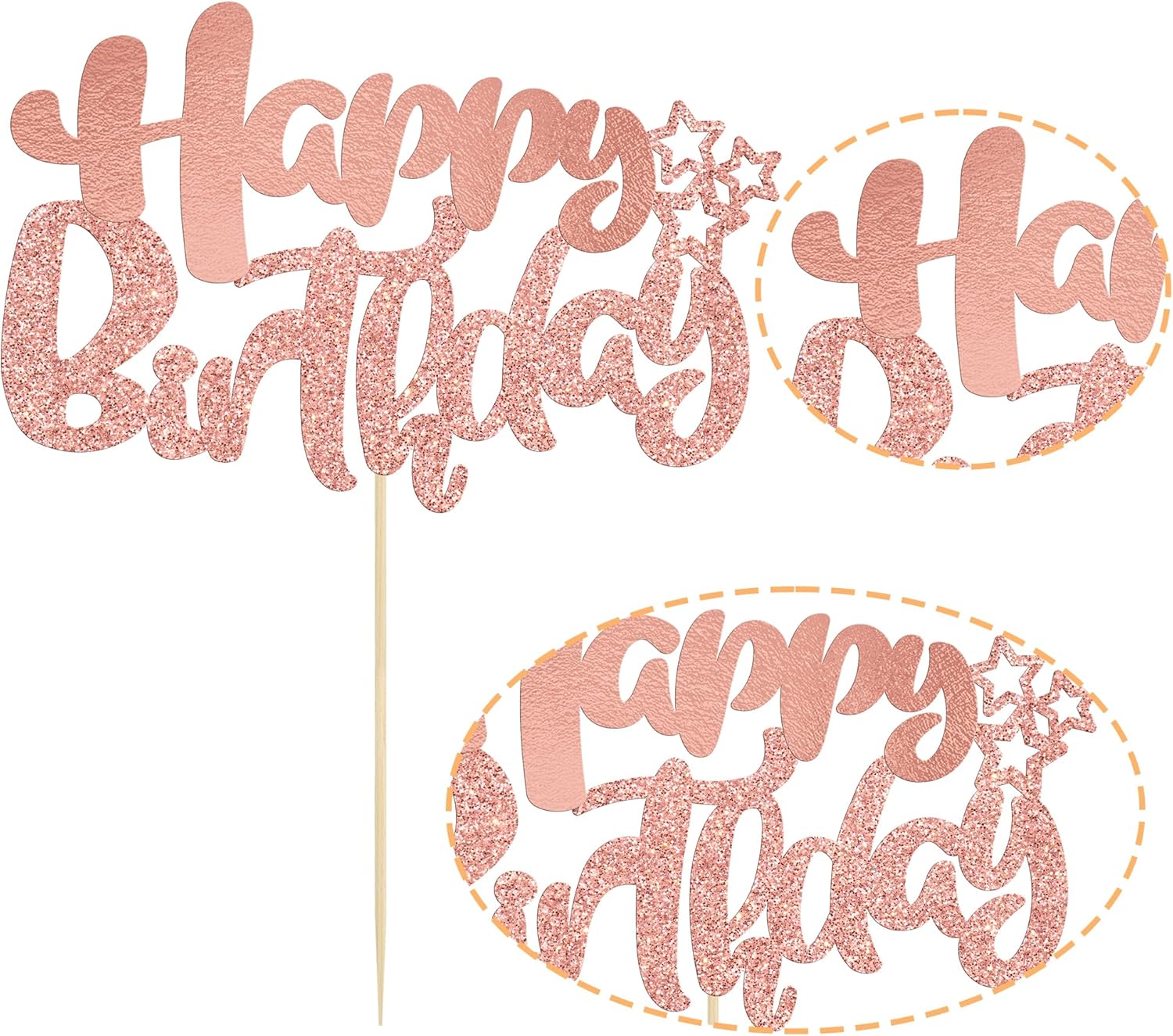 Ephlyn 1Pcs Happy Birthday Cake Topper Glitter Cake Pick for Celebrating Anniversary Theme Party Cake Decorations Supplies Rose Gold