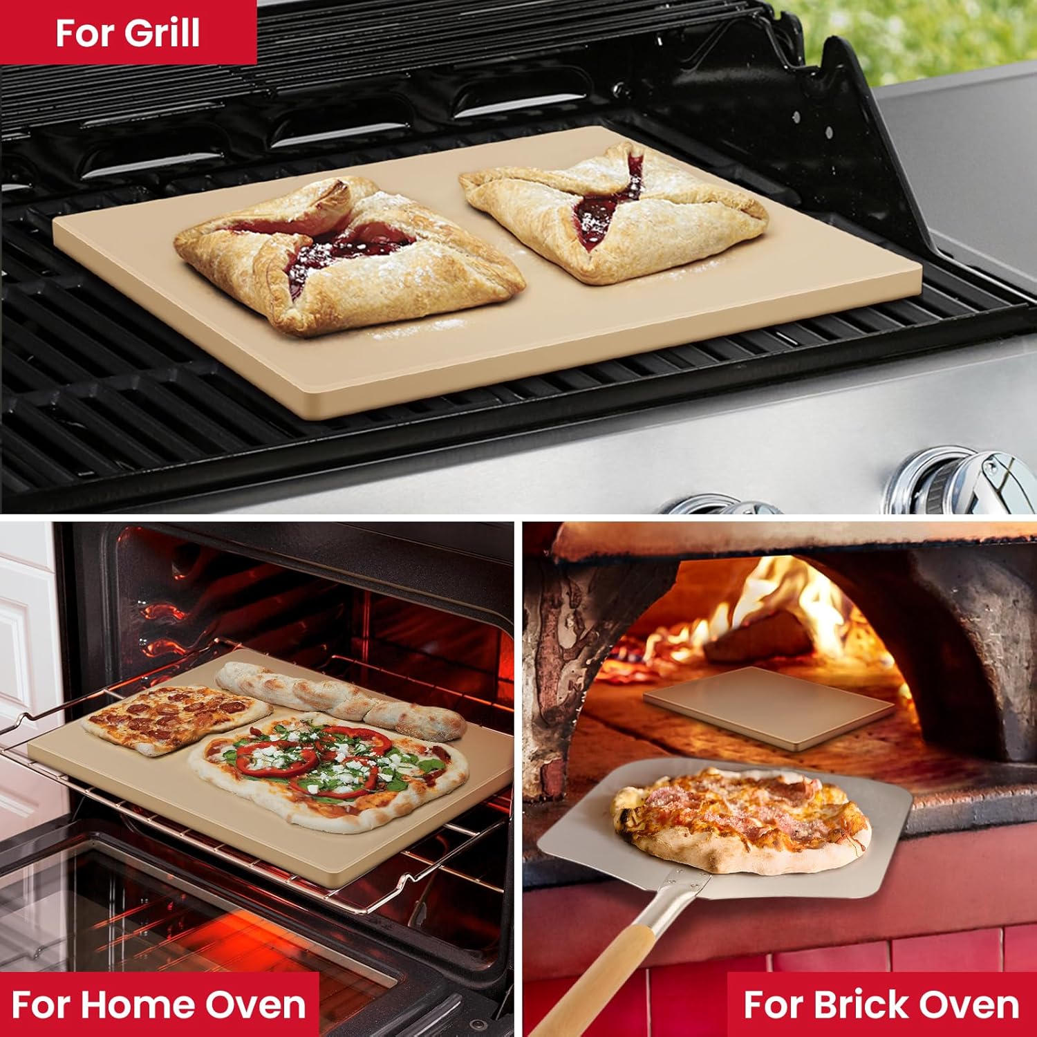 Unicook Large Pizza Stone for Oven 20 Inch, Rectangular Baking Stone 20" x 13.5" x 0.67", Heavy Duty Cordierite Bread Pan, Thermal Shock Resistant, Ideal for Baking Large or 2 Personal Pizzas