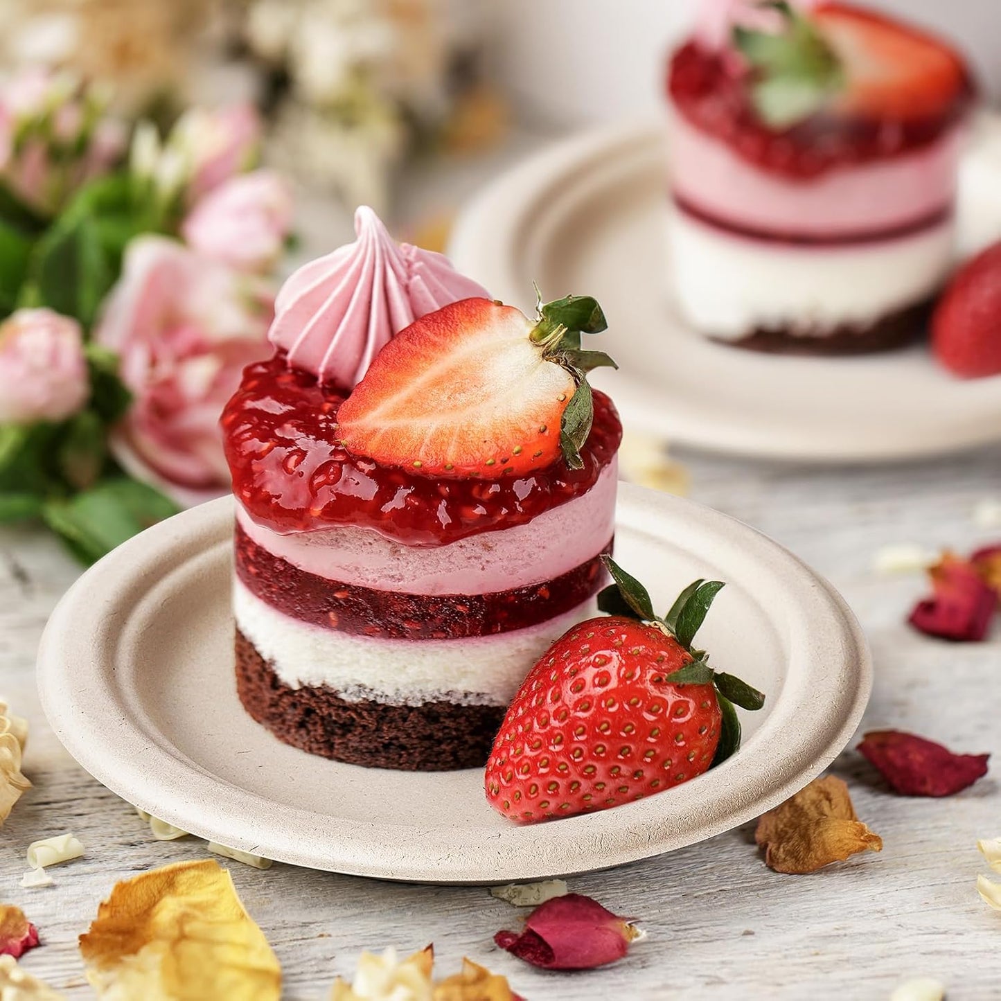 Gezond Compostable Small Paper Plates 6 Inch 125 Pack Dessert Plates Disposable Heavy-duty Made of Sugarcane Fiber