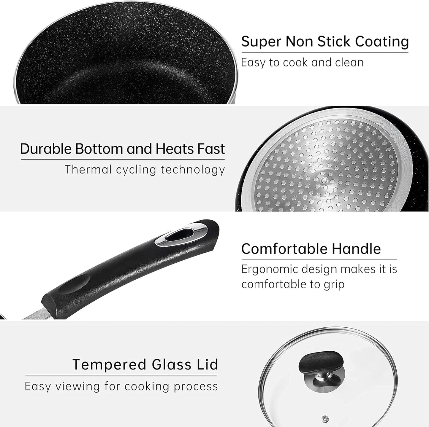 Nonstick Saucepan Set with Lid, Non Stick 1Qt & 2Qt Sauce Pan Set with Glass Lid Small Pot for Home Kitchen