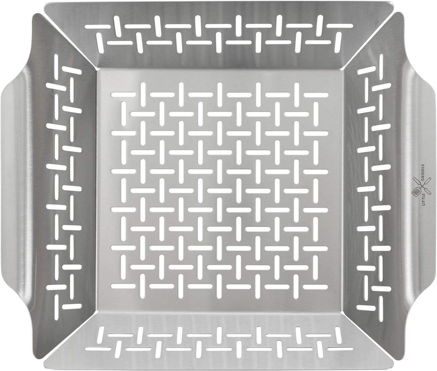 LITTLE GRIDDLE GT-525 Grill Pan and Grill Basket Set, High Sidewalls with Built-in Handles, Stainless Steel & Vented Design - Silver